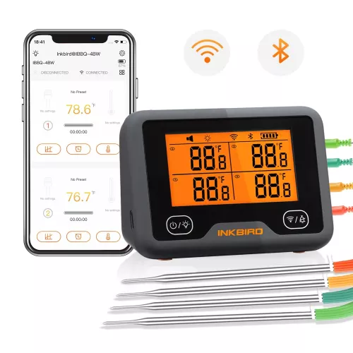 Inkbird BBQ Thermometer Inkbird IBBQ-4BW Thermometer mit LCD WiFi BT (IBBQ-4BW)