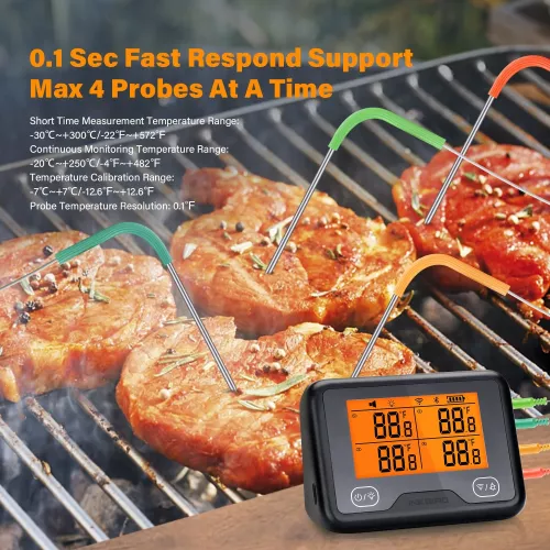 Inkbird BBQ Thermometer Inkbird IBBQ-4BW Thermometer mit LCD WiFi BT (IBBQ-4BW)