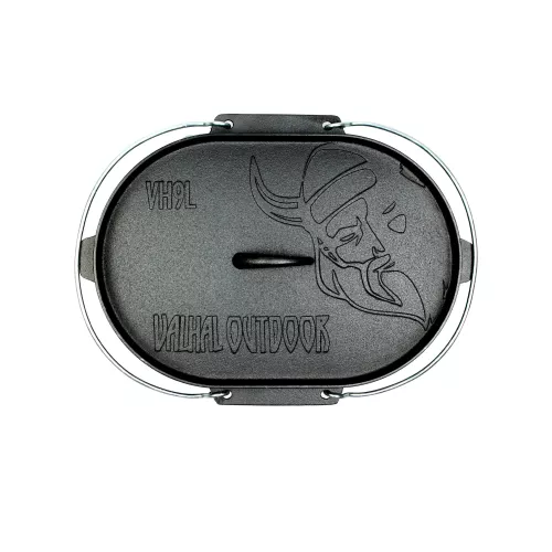 Valhal Outdoor Valhal Dutch Oven Gusseisen-Kasserolle mit Grilldeckel, oval, 9 Liter (VH9L)
