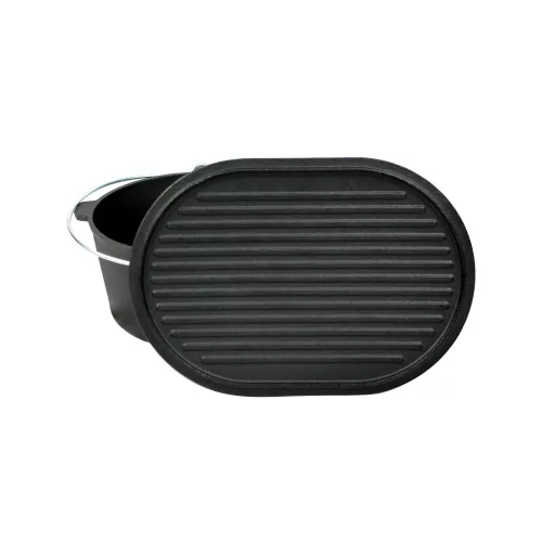 Valhal Outdoor Valhal Dutch Oven Gusseisen-Kasserolle mit Grilldeckel, oval, 9 Liter (VH9L)