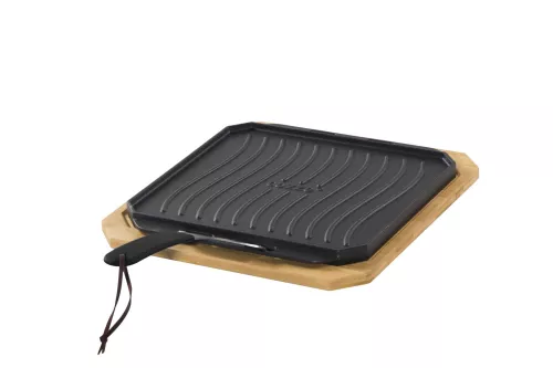 Cozze Pfanne aus Gusseisen, doppelseitig verwendbar, mit Bambus-Servierbrett 33 cm (90327)