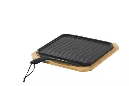Cozze Pfanne aus Gusseisen, doppelseitig verwendbar, mit Bambus-Servierbrett 33 cm (90327)