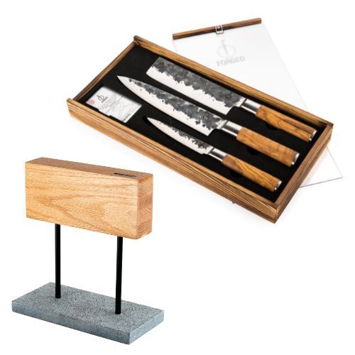 Forged Olive Messerset 3-teilig + Messerblock Eiche